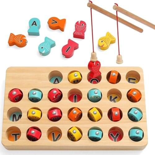 Wooden Magnetic Fishing Toy Alphabet Cognition Preschool Educational Toy Exercise Hand-eye Coordination Boy Girl Gift