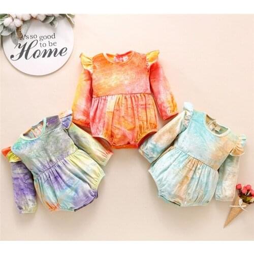 Kids Baby Girl Romper Autumn Winter Tie Dye Ruffles Long Sleeve Baby Velvet Jumpsuits 0-24M Toddler Newborn Baby Girls Clothes