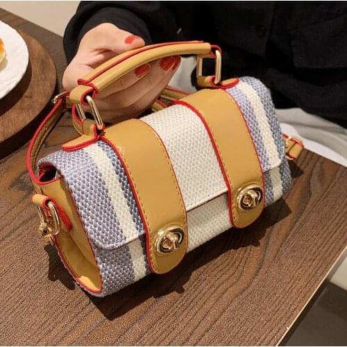 Wriufred Horizontal small square handbag Cambridge bag woven bag new shoulder messenger female bag portable Boston bag