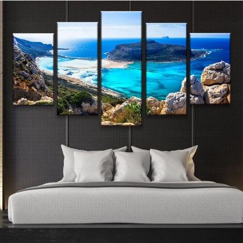 HD Printed 5 Piece Canvas Art Blue Sea Beach Painting Seascape Wall Pictures Decor Framed Painting Interior decoration