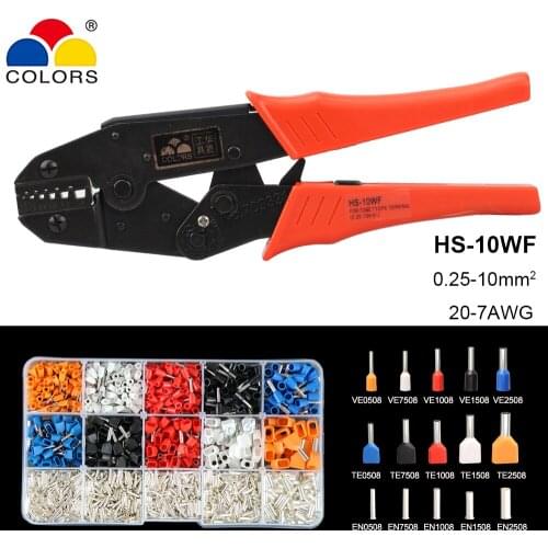 HS-10WF Crimping Pliers 0.25-10mm2 VE TE Dual Wire Connector Tubular Terminals 20-7AWG 230mm Stripping pliers Crimper Suits