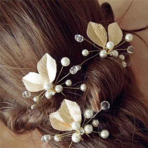 Imixlot 1PC Crystal Pearl Hairpins Women Lady Leaves Hair Clips for Wedding Hair Accessories Headdress Headwear