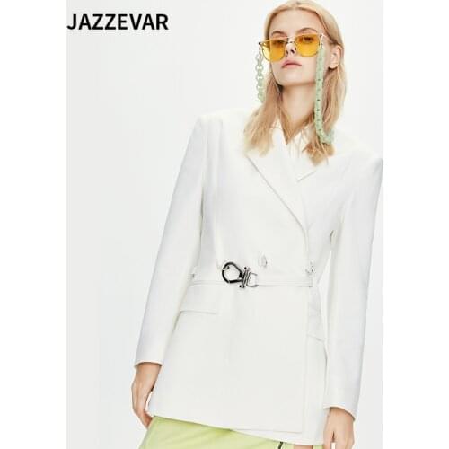 JAZZEVAR 2021 new spring and autumn windbreaker retro suit belt slim temperament suit women 82195