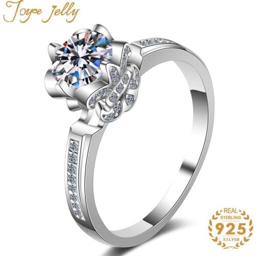 JoyceJelly Classic 925 Sterling Silver Moissanite Rings With 80 Cents D Color Gemstones Silver Engagement Fine Jewelry Gift