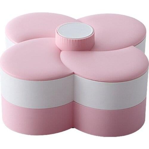Candy and Nut Container, 6-Compartment Petal-Shaped Plastic Food Storage Lunch Double-Layer Storage Box with Lid
