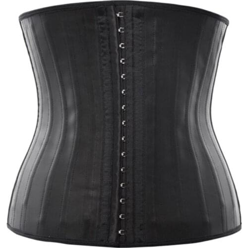 Women Black 100% Latex Corset Plus 25 Steel Boned Waist Trainer Corsets Underbust Waist Trainer Corset Corselet