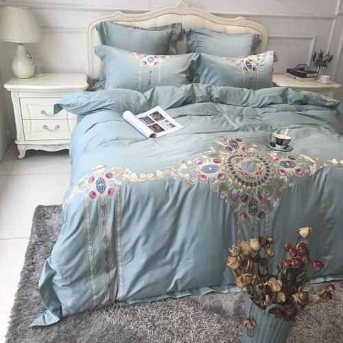 Red 4/6pcs blue dark blue Luxury Egyptian cotton Royal Bedding sets Queen King size Duvet cover Bed sheet set Pillowcase