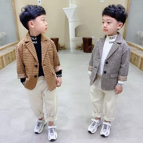 Childrens Suit Coat 2021 Spring & Fall New Kids Westerm-Style Clothes Plaid Jacket Boys Handsome Casual Jacket Outerwear P104