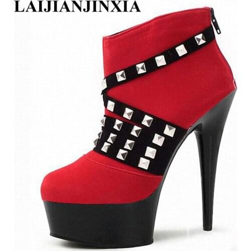 LAIJIANJINXIA New Zip Sexy Spring Women Pole Dance Shoes Club Dancing Shoes Platform 15cm Thin High Heels Ankle Boots