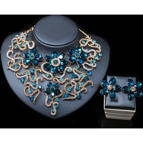 LAN PALACE new arrivals colorful necklace jewelry set gold color necklace and earrings for wedding free shipping