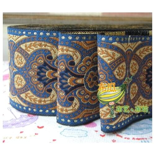 NEW blue webbing 5cm 7Meter/lot Zakka handmade accessories DIY polyester woven Jacquard Ribbon with National Embroidery Ribbon t