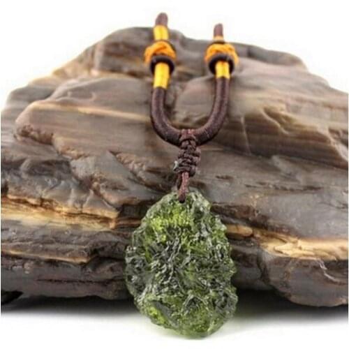 Hot Sale A++ Natural Moldavite green aerolites crystal stone pendant energy apotropaic4g-5g/ lot+ free rope Unique Necklace