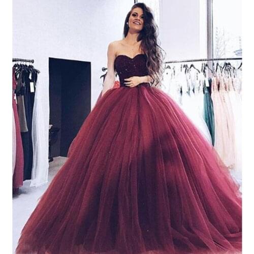 Bungundy Muslim Evening Dresses Ball Gown Sweetheart Tulle Appliques Islamic Dubai Kaftan Saudi Arabic Long Evening Gown