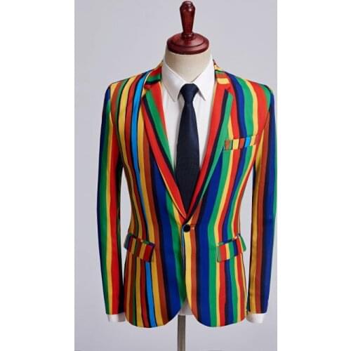 Mens Rainbow Color One Button Blazers Jacket Fashion Casual Coat Jacket Plus Size Slim Fit