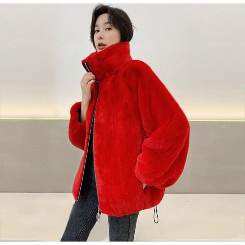 Newest 2021 Women Winter Coat Faux Velvet Mink Fur Female Top Super Warm Windproof Outdoor Thicken Womens Jacket Red Wihte