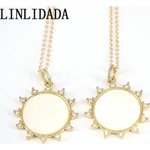 5Pcs Round Shaped Gold Color Fashion CZ Crystal Zirconia White Shell Charm Necklace Women Gift