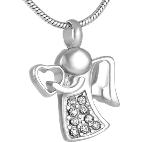 MJD9143 Lovely Angle URN Jewelry Crystal Ashes Keepsake Memorial Pendant Necklace with fill kit & Free 20 Chain