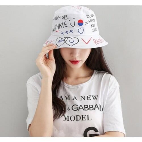 Graffiti Lover Bucket Hat For Women Spring Summer Cotton Sun Hat Outdoor Beach Fishing Female Cap Wide Brim Fishermen Sunhat