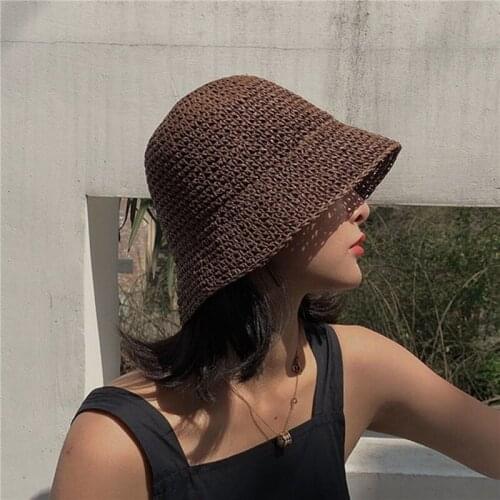 Women Fisherman Bucket Hat Sunscreen Hats Hand-woven Beach Hat Female Fashion Straw Casual Vacation Summer For Women