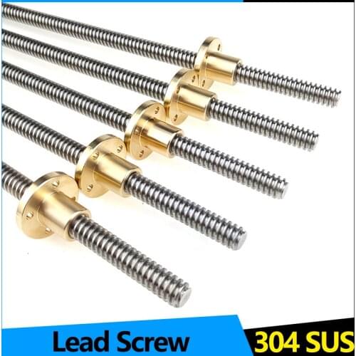 Stainless Steel Threaded Rod T8 Lead Screw with Brass Nut for 3D Printer Machine Z Axis Linear Guides Stepper Motor