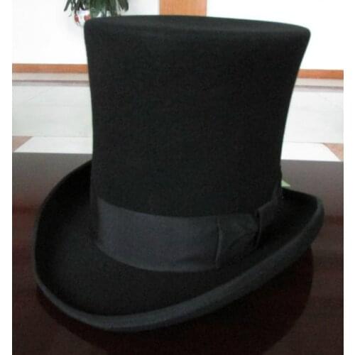 Wool Retro Felt Pork Pie Hat for Men Women Wool Cap Black Ribbon Band Bowler Fedoras Bowler Hat Men Magic Hat Cap Height 25CM
