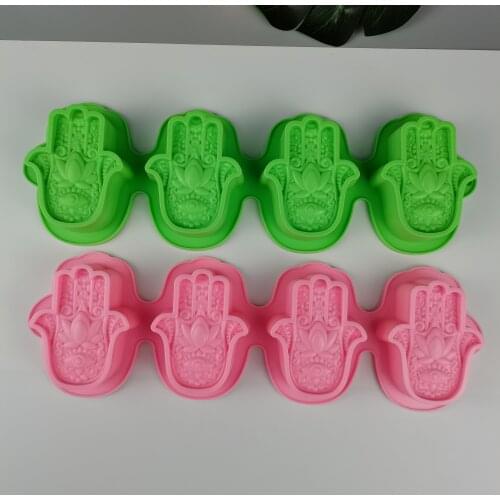 PRZY Mold Silicone Soap 4 Cavities HAMSA Lotus in The Palm Khamsah DIY Silicone Mold for Soap Making Hand of Fatima Mascot Mold