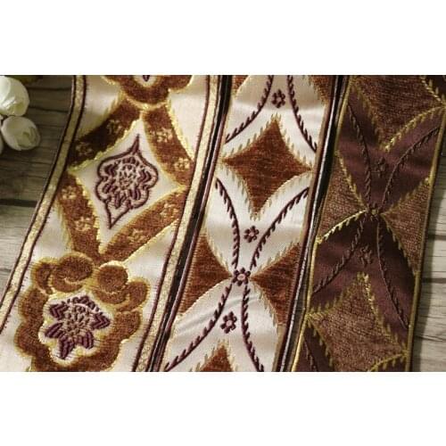 Mix set 6yards/lot wide 5.8cm-8.5cm Woven Jacquard Ribbon Geometric design with fluff for curtain and clothing accessory LS-1561