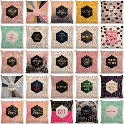 Warm Word Golden Letters Abstract Triangles Geometric Pattern Home Decor Cushion Cover Sofa Throw Pillow Case كرسي العاب كمبيوتر