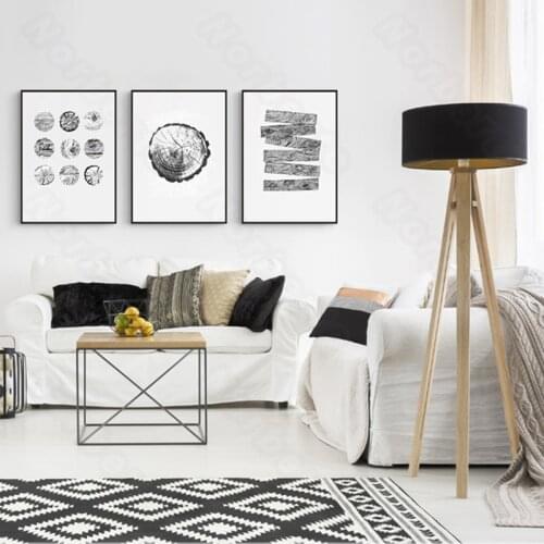 Vintage Canvas Painting Poster and Print Gray Wood Big and Small Tree Circle Oblong Shaped Rings for Home Rooms Wall Decoration