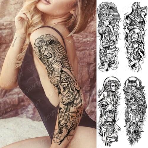 Waterproof Temporary Full Arm Tattoo Sticker Tribal Devil Lion Wolf Dog Skull Flash Tattoos Woman Body Art Fake Sleeve Tatto Men