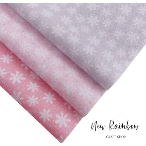 New Rainbow 22x30cm A4 Sheet Pastel White Daisy Fine Glitter Faux Leather Fabric For Making Bows, Accessories, Bags, DIY Crafts