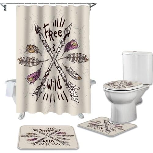 Feather Arrow Line Retro Shower Curtain Set Carpet Cover Toilet Cover Bath Mat Home Decor Bathroom Curtain