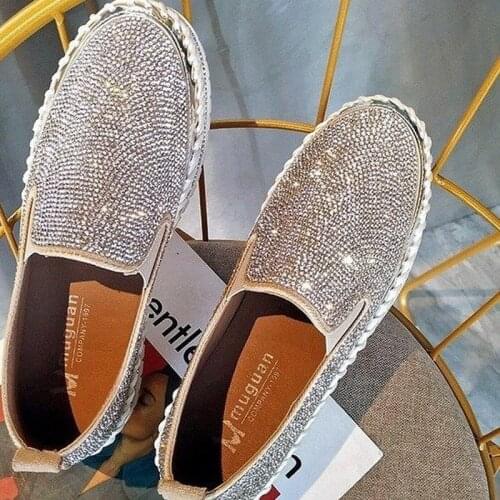 Women Crystal Diamond Flat Shoes Platform Round Toe Rhinestone Casual Sneakers Single shoe large size