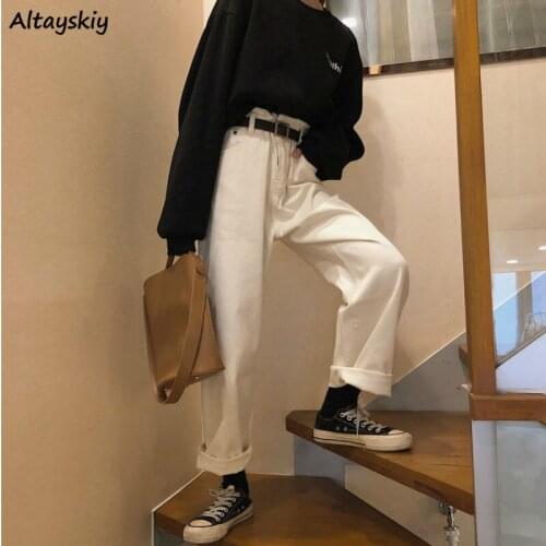 Jeans Women Full Length High Waist Spring Fall Harajuku Students Chic Korean Style Fashion Wide Leg Loose Solid High Quality New