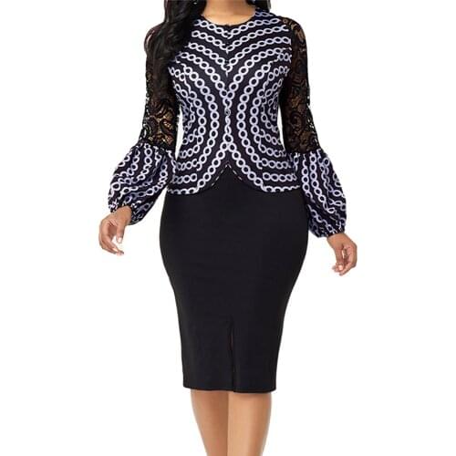 Summer Autumn Two Piece Set Women 2021 Elegant Sexy Patchwork Lace Shirt+Split Skirt Casual Plus Size Slim Office Bodycon Sets