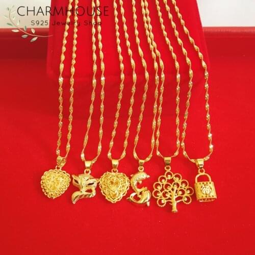 Big Promotion Yellow Gold Color Necklaces For Women Heart Lock Pendants & Necklace Chain Collier Femme Wedding Jewelry Bijoux