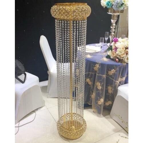 100cm Tall 2020 lastest style luxury gold wedding road leads crystal table centerpieces with acrylic pendals Wedding Decoration
