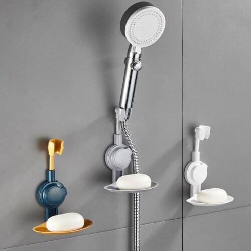 Bathroom Adjustable Hand Held Shower Head Holder Suction Cup Removable Shower Bracket Multifunctional Soap Box and Shower 2 In 1