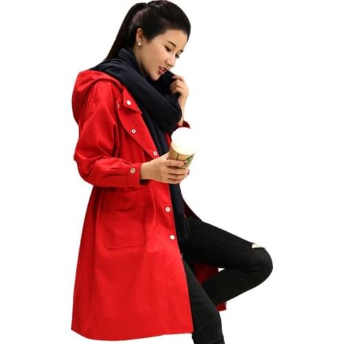 2019 Autumn Woman Hooded Trench Coat Single Breasted Waterproof Raincoat Business Outerwear Loose Lace Up Windbreaker Female 114