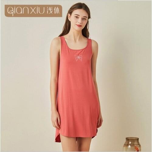 2021 Summer Women Casual Simple Sleepshirt Female roupas de dormi Sleeveless Nightgown Girl Soft Bamboo Fiber Dress Large size