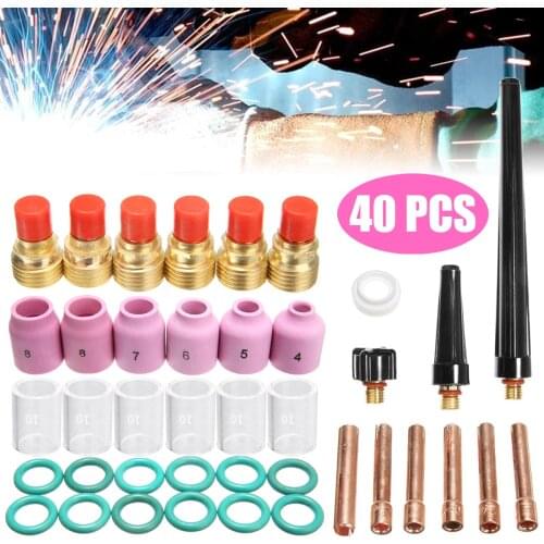 40Pcs/Lot TIG Welding Kit Torch Collet Gas Lens Pyrex Glass Cup Kit Welding Accessories For WP-9/20/25 TIG Welding Torch