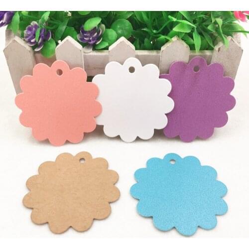 50pcs 6*6cm Paper Flower Shap Product Price Description Label,Blank Gifts Hang Tags Wedding Party Cake Cards/Garment Tags