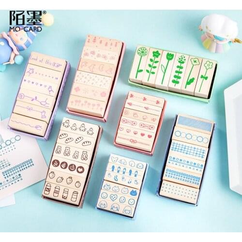 6 Pcs/set Vintage Forest Geometry Food Stamp DIY Wooden Rubber Stamps for Scrapbooking Stationery Scrapbooking Standard Stamp