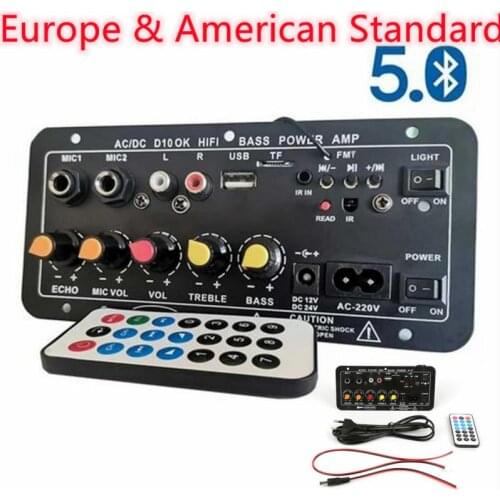 Bluetooth Wireless Digital Stereo Amplifier Board AC 110/220V DC 12~24V Dual Microphone Karaoke Amplifiers For 8-12 Inch Speaker