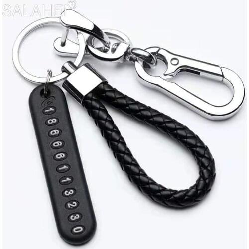 Anti-lost Car Keychain Phone Number Card Keyring Leather Bradied Rope Key Chain Pendant For Gift For Husband Car Accessories