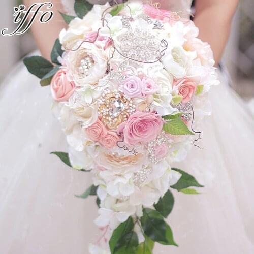 Beautiful Wedding Bouquet Bridal Waterfall style bouquet Immortalized Rose bouquet pink Bride 's Bouquet customizable
