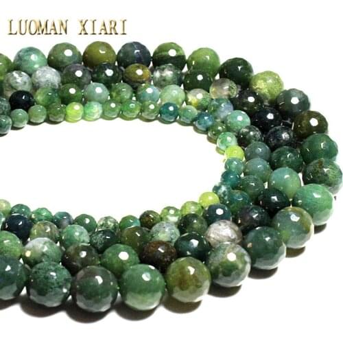 Wholesale AAA+ Faceted Moss Agat Stone Green Beads For Jewelry Making Bracelet DIY Material 4/ 6/8/10/12 mm Strand 15.5