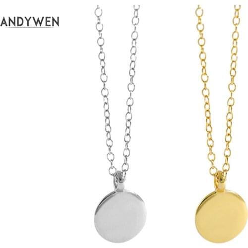ANDYWEN 925 Sterling Silver Gold Small Coins Long Chain Choker Necklace 2021 Women Luxury Fine Jewelry Gift Fashion Jewels