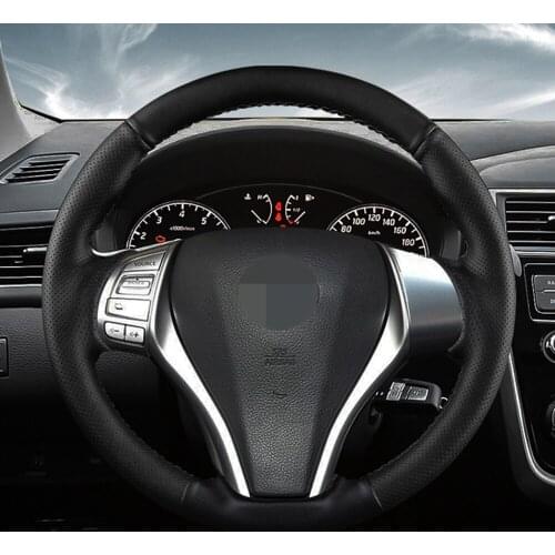 DIY Black Faux Leather Steering Wheel Cover For Nissan KIcks Teana X-Trail Livina Sunny Sylphy Murano hand-Stitched Suede