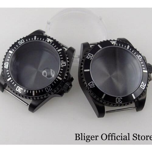Black fit NH35A NH36A 10ATM 40MM Watch Case Alloy Insert Screwdown Crown Sapphire Crystal Magnifier